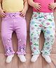 Babyoye 100% Cotton Knit With Eco Jiva Finish Full Length Floral Printed Leggings With Bow Applique Pack Of 2 - Multicolor