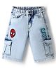 Pine Kids Marvel Denim Above Knee Length Cargo Short With Spider Man Graphic & Badge Detailing - Light Blue