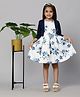 MAC WIN Textile Woven Floral Printed Dress With Full Sleeves Jacket - Blue