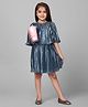 MAC WIN Woven Cold Shoulder Half Sleeves Floral Embellished Textured Dress - Steel Blue