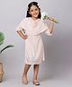 MAC WIN Knit Three Fourth Sleeves Floral Applique Detailed Pleated Dress - Peach