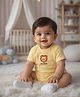 Somersault Cotton Knit Half Sleeves Lion Embroidered Onesie - Yellow