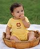 Somersault Cotton Knit Half Sleeves Animal Embroidered Onesie - Yellow