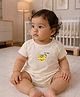 Somersault Cotton Knit Half Sleeves Animal & Hello World Text Printed Onesie - White