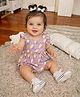 Somersault Cotton Knit Frill Sleeves Fruit Printed Onesie - Purple