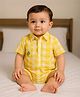 Somersault Cotton Woven Half Sleeves Checked Onesie - Yellow