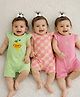 Somersault Cotton Knit Pack Of 3 Sleeveless Lemons Printed Rompers - Green Pink & Multi Colour