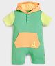 Somersault Cotton Knit Half Sleeves Colour Blocked Balloon Dog Printed Hooded Romper - Green