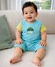Somersault Cotton Knit Half Sleeves Lemon Embroidered Here Comes The Fun Text Printed Romper - Green