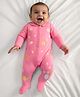 Somersault Cotton Knit Full Sleeves Floral Printed Footed Sleepsuit - Pink