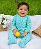 Somersault Cotton Knit Full Sleeves Badminton Racket Printed Footed Sleepsuit - Blue