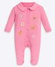 Somersault Cotton Knit Full Sleeves Floral & Fruit Embroidered Footed Sleepsuit - Pink