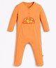 Somersault Cotton Knit Full Sleeves Orange Patch Detailed Footed Sleepsuit - Orange