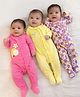 Somersault Cotton Knit Pack Of 3 Full Sleeves Checked & Floral Printed Footed Sleepsuits - Purple Pink & Yellow