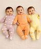 Somersault Cotton Knit Pack Of 3 Full Sleeves Lemons & Oranges Printed Footed Sleepsuits - Orange Purple & Yellow