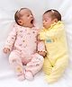 Somersault Cotton Knit Pack Of 2 Full Sleeves Rainbow Cloud & Watermelon Printed Footed Sleepsuits - Pink & Yellow