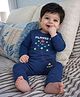 Somersault Cotton Knit Full Sleeves Player 1 Text Printed Romper - Blue