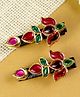 Asthetika Floral Designed Beads & Kundan Stones Detailed Alligator Hair Clip - Red Green