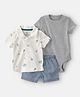 Carter's Cotton Knit Half Sleeves Pickle Ball Printed Polo T-Shirt & Shorts Set with Onesie - Ivory