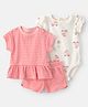 Carter's Cotton Knit Half Sleeves Striped Top & Shorts Set with Onesie - Pink