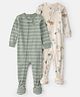 Carter's Cotton Woven Full Sleeves Striped & Animal Printed Footed Sleep Suits Pack of 2 - (Colour May Vary)