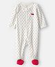 Carter's Cotton Woven Full Sleeves Polka Dots Printed Footed Sleep Suit - Ivory