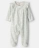 Carter's Cotton Woven Full Sleeves Polka Dots Printed Footed Sleep Suit - Green