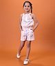 NUTTY BUTTY Sinker Knit Sleeveless Floral Printed Striped Top & Shorts Set - Pink