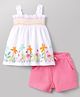Babyhug Single Jersey Knit Sleeveless Top & Shorts Set with Floral & Bird Print - White & Pink