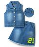 OLLINGTON ST. Set Of Cotton Denim Sleeveless Top &  Denim Skirts Set - Indigo