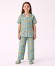 Piccolo Cotton Woven Half Sleeves Animal Printed Coordinating Shirt & Pajama Night Suit With Slippers - Blue