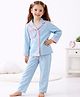 Piccolo Cotton Woven Full Sleeves Ruffled Heart Applique Detailed Shirt & Pajama Night Suit - Light Blue