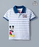 Babyhug Disney Single Jersey Knit Half Sleeves Striped Polo T-Shirt With Mickey Mouse Graphic - Blue