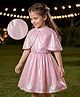 Hola Bonita Knit Sleeveless Shimmer Party Dress With Pearl Detailed Cape & Belt - Pink