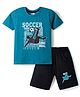 Taeko Single Jersey Knit Half Sleeves T-Shirt & Shorts Set With Football Print - Teal Blue