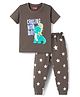 Babyhug Cotton Knit Half Sleeves T-Shirt & Pyjama Night Suit with Dino Print - Charcoal Grey