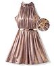Hola Bonita Knit Sleeveless Shimmer Party Dress With Belt- Golden