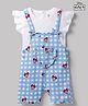 Babyhug Disney Half Sleeves Frill Detailing Dungaree Set With Minnie Mouse Graphic  - Light Blue