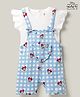 Babyhug Disney Single Jersey Knit Half Sleeves Frill Detailing Dungaree Set With Minnie Mouse Graphic  - Light Blue