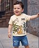 Babyoye Disney Cotton Knit T-Shirt with Lion King Graphics Half Sleeves Round Neck Cream 12-18 Months
