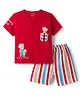 CUCUMBER Sinker Knit Half Sleeves T-Shirt & Shorts Set With Teddy Bear Print - Red
