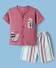 CUCUMBER Sinker Knit Half Sleeves T-Shirt & Shorts Set With Cat Print - Pink