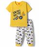 Babyhug Cotton Knit Half Sleeves T-Shirt & Pyjama Night Suit with JCB Print -  Yellow