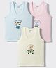 CUCUMBER Sinker Knit Sleeveless Animal Printed Vests Pack Of 3 - Baby Pink Light Blue & Green