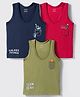 CUCUMBER Sinker Knit Sleeveless Space Theme Printed Vests Pack Of 3 - Red Navy Blue & Olive Green