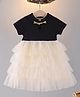 POP STREET KIDS Cotton Blend Knit Half Sleeves Bead Embellished Applique Detailed Layered Dress - Black