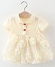 POP STREET KIDS Cotton Blend Knit Half Sleeves Floral Applique Detailed Dress - White