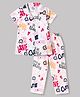 Smarty Girls Sinker Knit Half Sleeves Shirt & Pyjama Co-Ord Night Suit With Text Print - Baby Pink