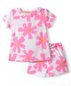 Smarty Girls Sinker Knit Half Sleeves Floral Printed Co-Ords T-Shirt & Shorts Night Suit - White