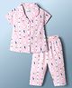 Smarty Sinker Knit Half Sleeves Co-Ord Shirt & Pyjama Night Suit With Floral Print - Pink